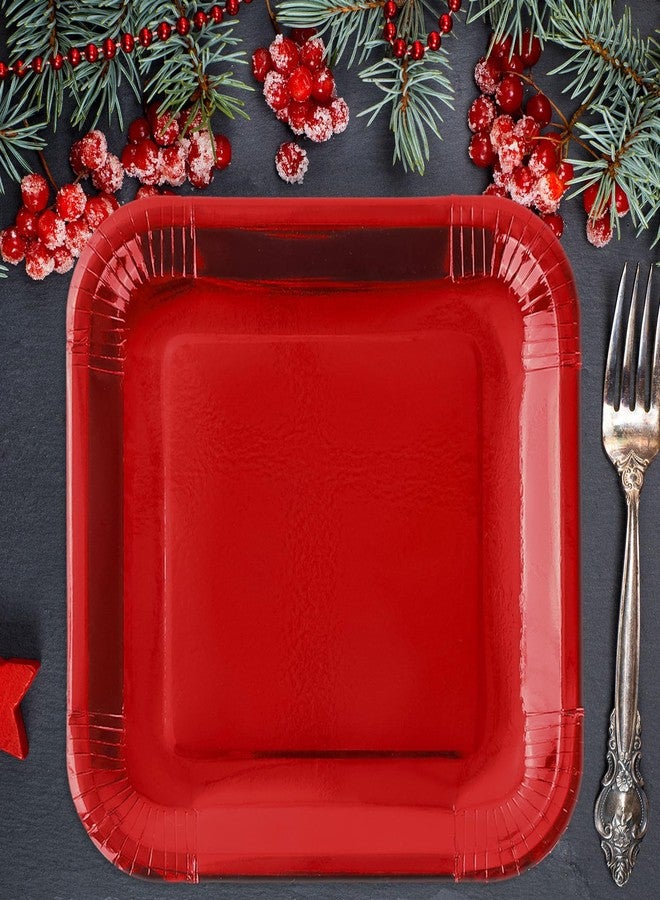 JarThenaAMCS 100Pcs Christmas Red Green Square Paper Plates 9 Inch Metallic Foil Plates Merry Christmas Disposable Plates for Xmas Winter Party Tableware Supplies - Image 5