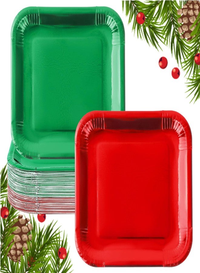 JarThenaAMCS 100Pcs Christmas Red Green Square Paper Plates 9 Inch Metallic Foil Plates Merry Christmas Disposable Plates for Xmas Winter Party Tableware Supplies - Image 1