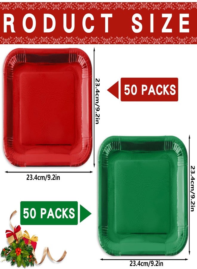 JarThenaAMCS 100Pcs Christmas Red Green Square Paper Plates 9 Inch Metallic Foil Plates Merry Christmas Disposable Plates for Xmas Winter Party Tableware Supplies - Image 2