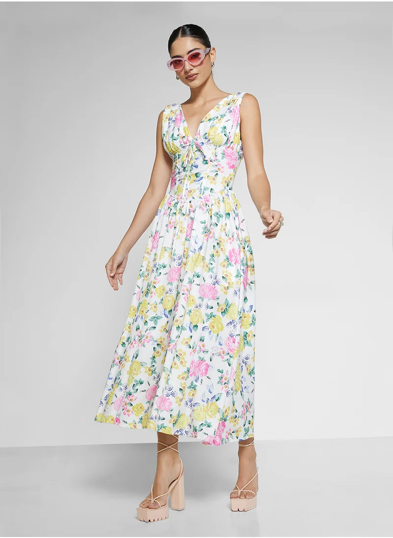 Ginger Plunge Neck Floral Sun Dress