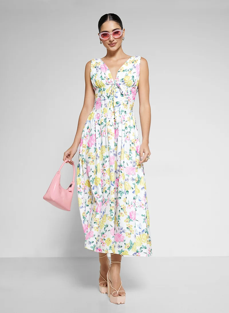 Ginger Plunge Neck Floral Sun Dress