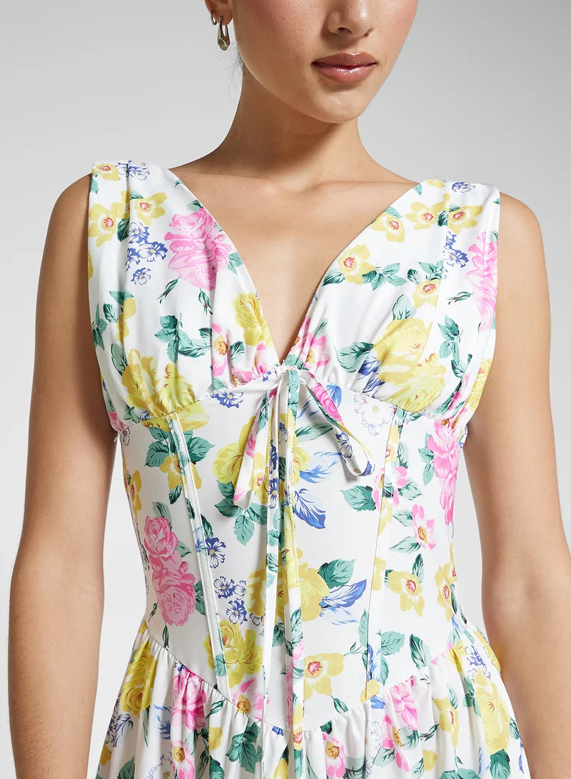 Ginger Plunge Neck Floral Sun Dress