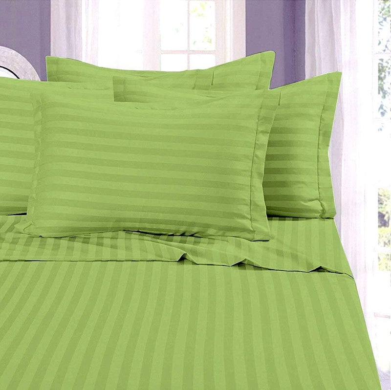 VOMZER VOMZER Home 300 TC Embossing Microfiber Solid Plain Stripes Bedsheet for Double Bed with 2 Pillow Covers Size 95 inch x 90 inch Green 