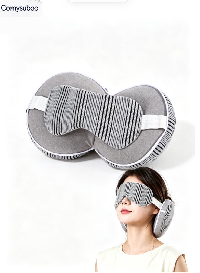 Comysubao Travel Pillow with Eye Mask, 2-in-1 Soft Cotton Neck Support Pillow for Airplane Travel, Portable U-Shaped Sleeping Pillow for Comfortable Rest, Travel Accessories for Flights, Long Trips & Commuting - Image 1