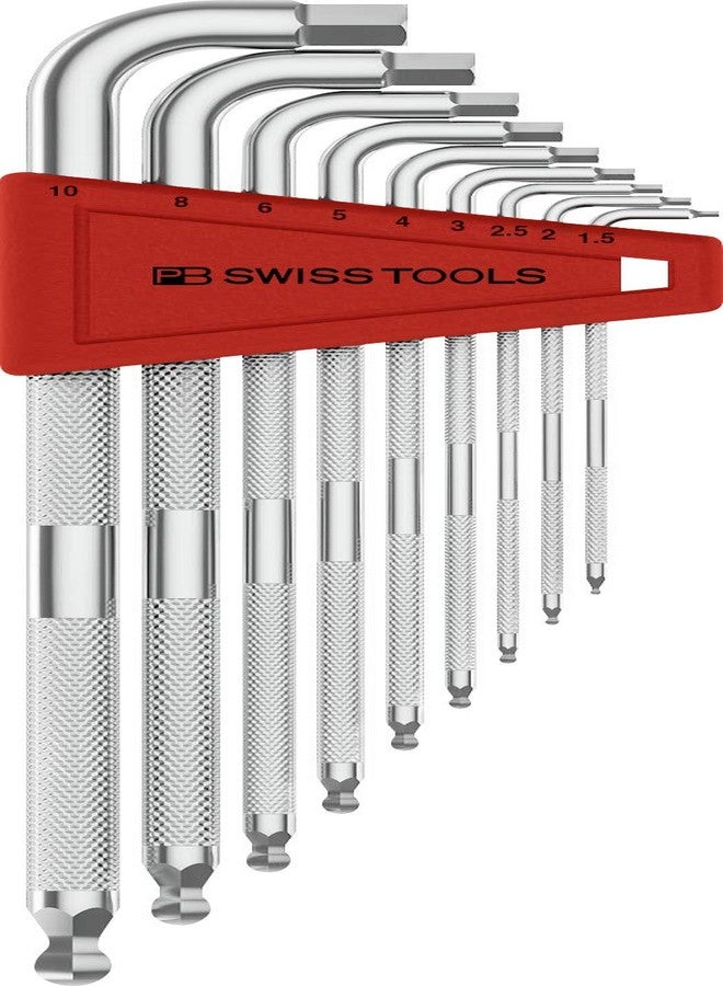 PB Swiss Tools Safety Hex Key L-Wrench Set PB 3212.LH-10 CN | 100% Swiss Made | 9-Piece Allen Set Size 1.5-10 mm with Ball End, in Practical Holder - Image 1
