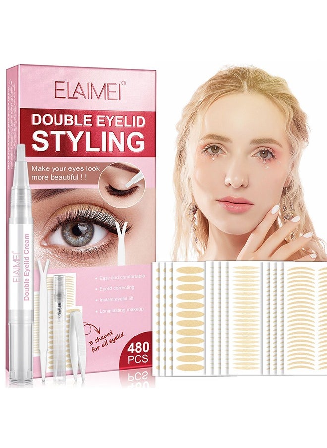 Elaimei - Double Eyelid Tape, 3 Shapes 480 Count Of Invisible Eyelid Lifter Strips, Waterproof Double Eyelid Stickers For Hooded, Droopy, Uneven, Mono-Eyelids, Say Goodbye To Droopy Lids And Hooded - Image 1