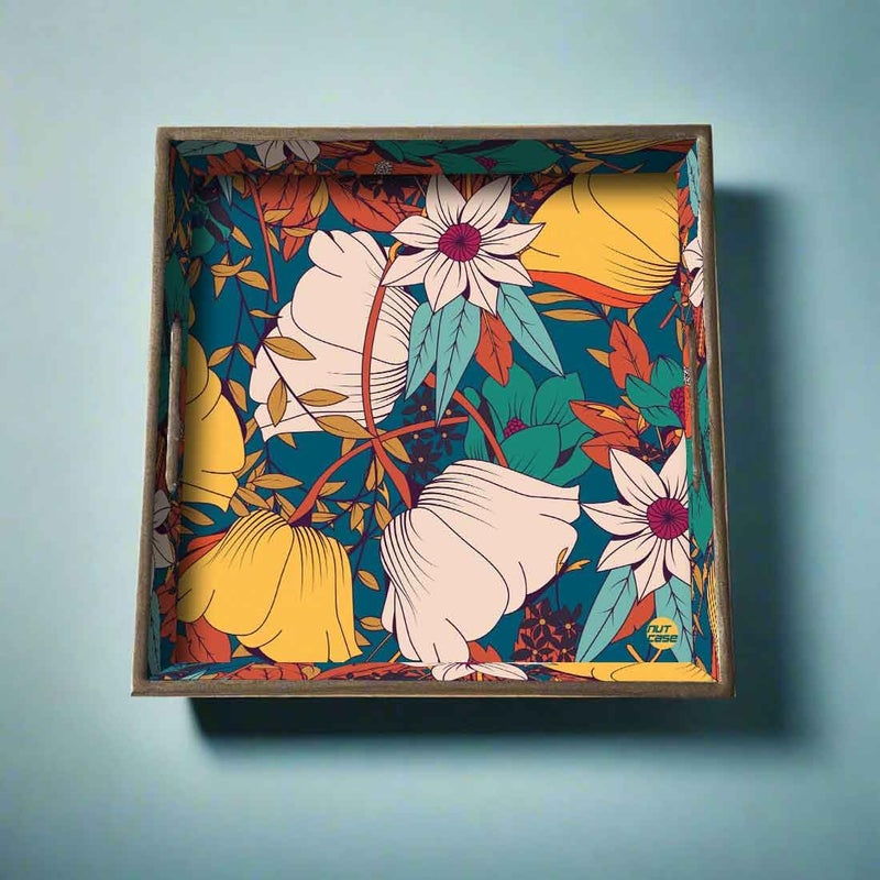 Nutcase صينية تقديم خشبية مصممة، نمط زهور، خشب مانجو، طبق طعام زخرفي - Image 3