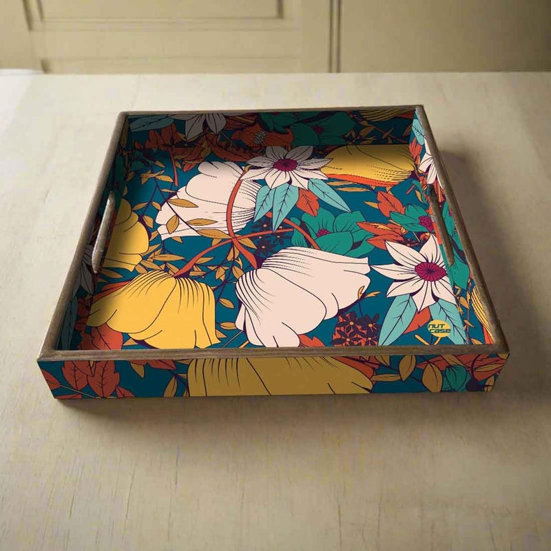 Nutcase صينية تقديم خشبية مصممة، نمط زهور، خشب مانجو، طبق طعام زخرفي - Image 2