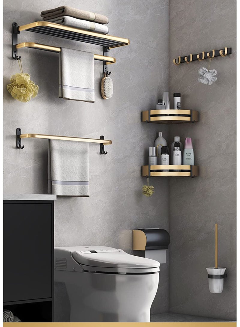 مونوج مجموعة أدوات الحمام المكونة من 6 قطع، حامل مناشف، رف مناشف، خطاف ملابس، صندوق مناديل مقاوم للماء، سلة تعليق مزدوجة الجدار، فرشاة مرحاض - Image 1