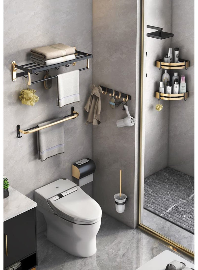 مونوج مجموعة أدوات الحمام المكونة من 6 قطع، حامل مناشف، رف مناشف، خطاف ملابس، صندوق مناديل مقاوم للماء، سلة تعليق مزدوجة الجدار، فرشاة مرحاض - Image 2