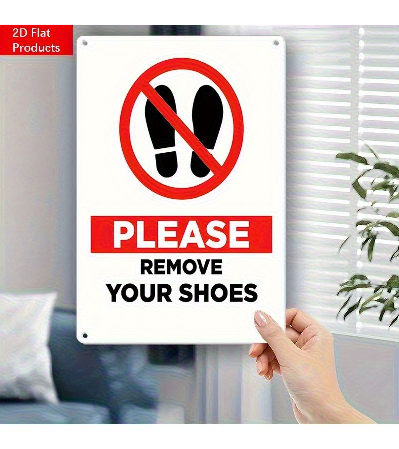 8 X 12 Inch Please Remove Shoes Sign Iron Metal Red And Black Design For Home Store School Shopping Mall Wall Decoration Easy To Install With Pre Drilled Holes Modern Footwear Themed Decor - Image 1