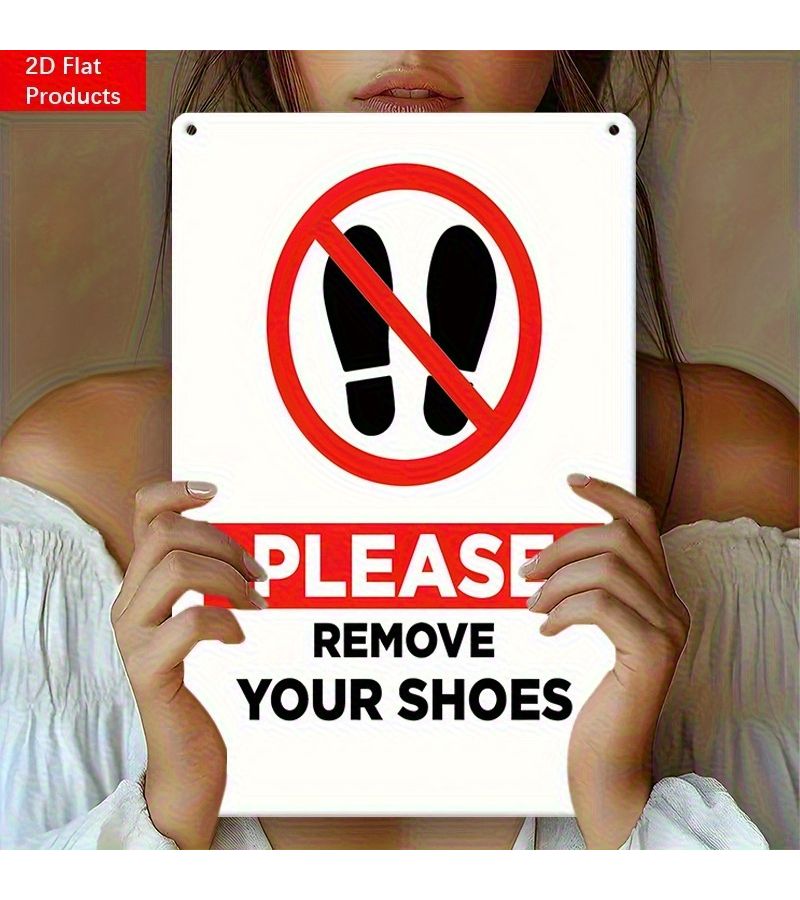 8 X 12 Inch Please Remove Shoes Sign Iron Metal Red And Black Design For Home Store School Shopping Mall Wall Decoration Easy To Install With Pre Drilled Holes Modern Footwear Themed Decor - Image 2