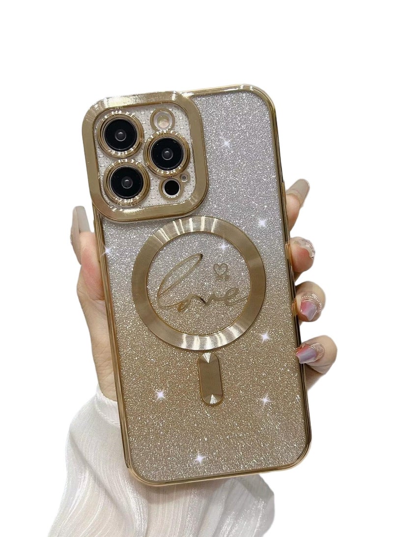 جراب مصمم لهاتف iPhone 16 pro max، متوافق مع جراب حماية الكاميرا MagSafe، جراب هاتف لامع مغناطيسي للنساء والفتيات مقاوم للصدمات 6.9 بوصة - ذهبي