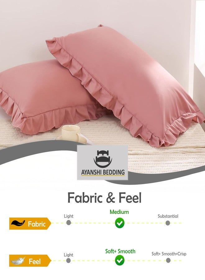 AYANSHI BEDDING Microfiber Ruffle Pillow Shams Standard Size Set of 2, 20X26 - Solid Ruffled Fringe Design Pillow Cases Soft & Breathable - Unique Collection Decorative Pillow Covers 20X26 - Baby Pink - Image 5