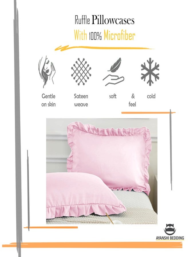 AYANSHI BEDDING Microfiber Ruffle Pillow Shams Standard Size Set of 2, 20X26 - Solid Ruffled Fringe Design Pillow Cases Soft & Breathable - Unique Collection Decorative Pillow Covers 20X26 - Baby Pink - Image 4