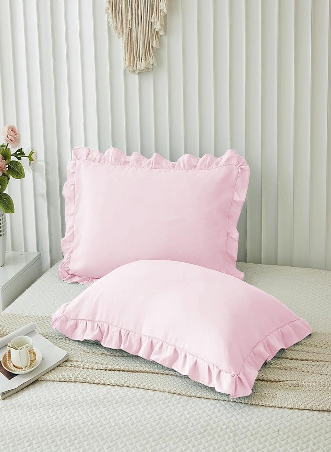 AYANSHI BEDDING Microfiber Ruffle Pillow Shams Standard Size Set of 2, 20X26 - Solid Ruffled Fringe Design Pillow Cases Soft & Breathable - Unique Collection Decorative Pillow Covers 20X26 - Baby Pink - Image 1