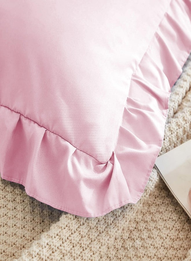 AYANSHI BEDDING Microfiber Ruffle Pillow Shams Standard Size Set of 2, 20X26 - Solid Ruffled Fringe Design Pillow Cases Soft & Breathable - Unique Collection Decorative Pillow Covers 20X26 - Baby Pink - Image 3