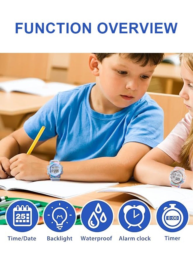 COOBOS 2pcs Kids Watch Boys Girls, Gradient Multifunctional Waterproof Watch For Kids, Digital Watch For Timing (Blue and White) - Image 2