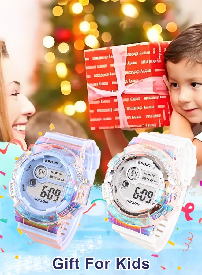 COOBOS 2pcs Kids Watch Boys Girls, Gradient Multifunctional Waterproof Watch For Kids, Digital Watch For Timing (Blue and White) - Image 3