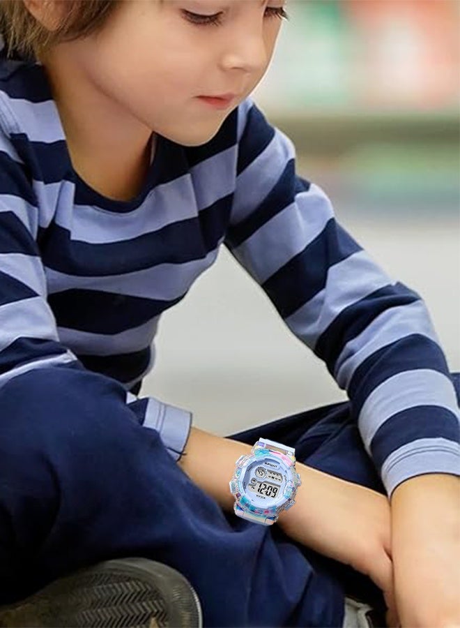 COOBOS 2pcs Kids Watch Boys Girls, Gradient Multifunctional Waterproof Watch For Kids, Digital Watch For Timing (Blue and White) - Image 4