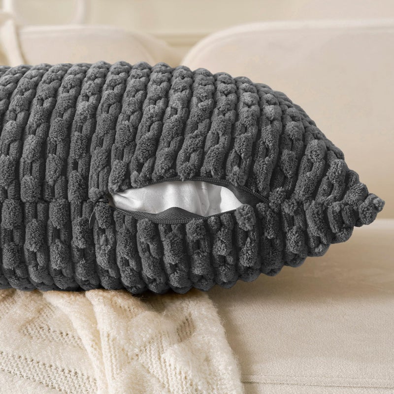 Cozoomy Set of 4 Grey White Taupe Decorative Throw Pillow Covers 18x18 Inch Corduroy Pillow Covers for Bed Couch Sofa Living Room Soft Square Cushion Cases - Image 5