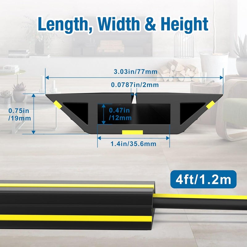 Eapele 4 ft Cable Protector Cord Cover for Floor, Heavy Duty PVC Duct Easy to Unroll, Prevent Trip Hazard for Home Office or Outdoor Settings - Image 2