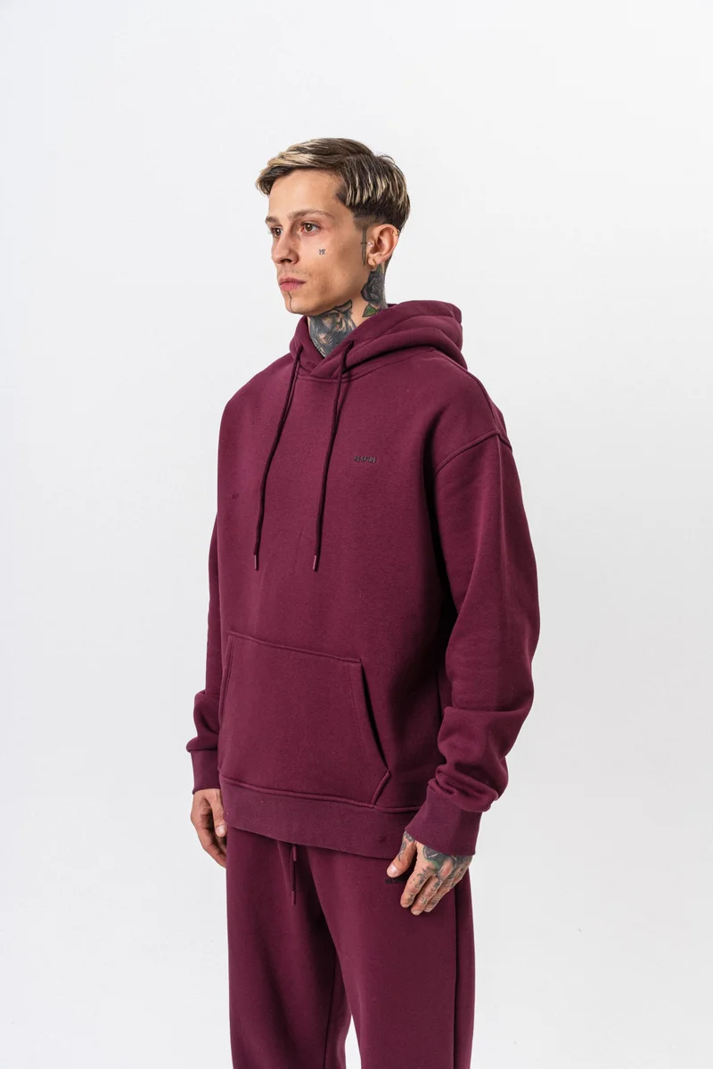 RESPIRE Men's Respire Letter Detail Basic Hooded Oversize Hoodie Cherry (Vişne)
