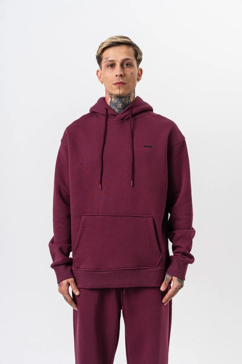 RESPIRE Men's Respire Letter Detail Basic Hooded Oversize Hoodie Cherry (Vişne)