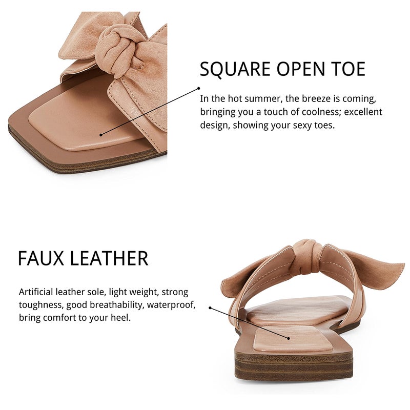 LAICIGO Womens Slip on Bow Sandals Dressy Comfortable Flat Sandals Square Toe Summer Slides - Image 5