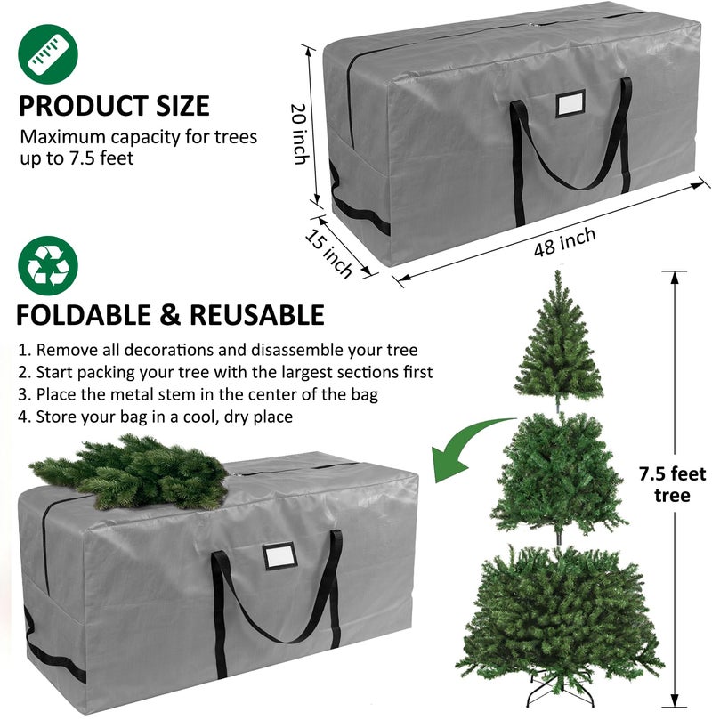 HABGP 7.5 ft Christmas Tree Storage Bag, Fits Artificial Xmas Holiday Tree, Durable Christmas Tree Storage Box Waterproof Material with Zippered Bag & Carry Handles, Protects from Dust, Moisture-Gray - Image 3