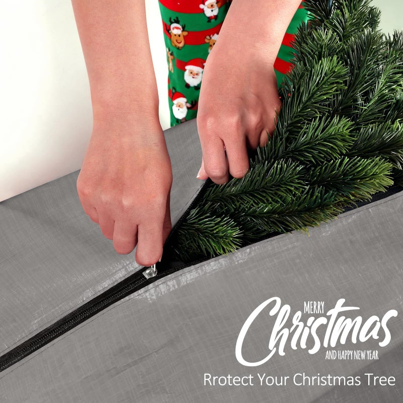 HABGP 7.5 ft Christmas Tree Storage Bag, Fits Artificial Xmas Holiday Tree, Durable Christmas Tree Storage Box Waterproof Material with Zippered Bag & Carry Handles, Protects from Dust, Moisture-Gray - Image 2