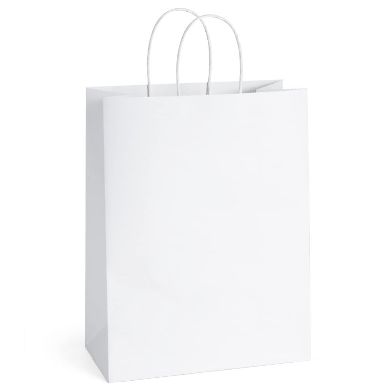 BagDream 10x5x13 25Pcs Gift Bags White Paper Shopping Bags with Handles Bulk for Retail Merchandise Party Favor Recyclable Paper Sacks