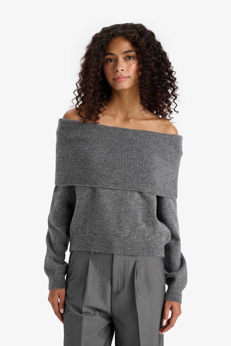 DeFacto Grey Woman Regular Fit Off Shoulder Pullover Casual - Image 4