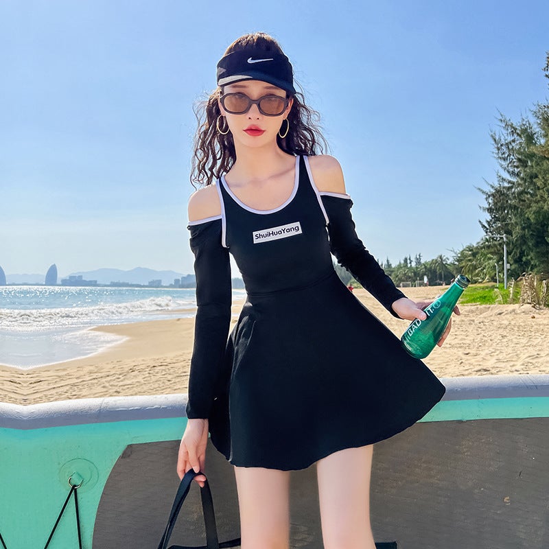 Korean Sexy One-Piece Swimsuit for Women, College Style, New Long-Sleeved Sunscreen, Small Breast Push-Up, Super Fairy Hot Spring Swimsuit - Image 5