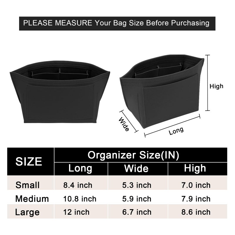 LOUKAYCCI Purse Organizer Insert for Longchamp Le Pliage L Handbag Insert Felt Long Champ Tote Bag Organizer Insert with Cup (Black, Large) - Image 2
