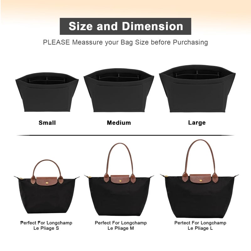LOUKAYCCI Purse Organizer Insert for Longchamp Le Pliage L Handbag Insert Felt Long Champ Tote Bag Organizer Insert with Cup (Black, Large) - Image 4