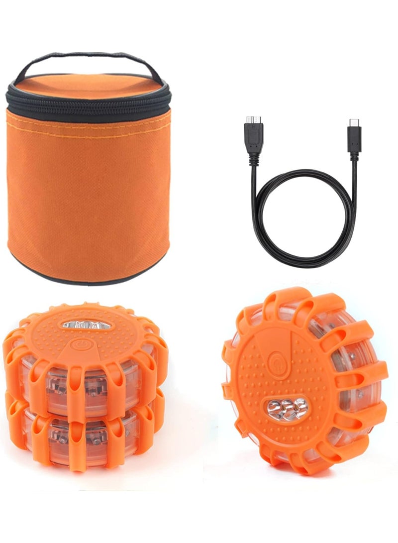 أضواء طوارئ LED قابلة لإعادة الشحن USB - أضواء تحذير على جانب الطريق إشارة أمان للسيارة على شكل قرص وامض مع قاعدة مغناطيسية للمركبات والقوارب | طقم ٣ أقراص إشارة - Image 1