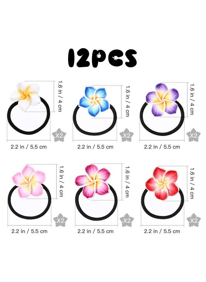 Beaupretty 12pcs Plumeria Hair Tie Hawaiian Elastic Hair Rope Flowers Ponytails Bands Hair Accessories for Women Girls  - Image 2