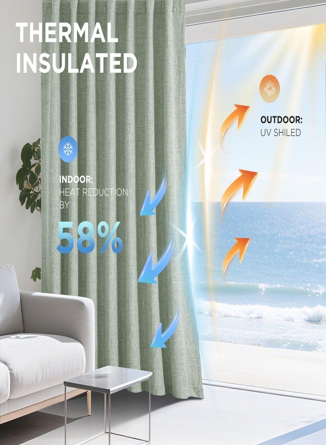 Joydeco 100% Black Out Curtains 108 inch Long 2 Panels Burg Natural Blackout Linen Drapes for Bedroom Living Room Darkening Curtain Thermal Insulated Back tab Rod Pocket(37x108 inch,Sage Green) - Image 4