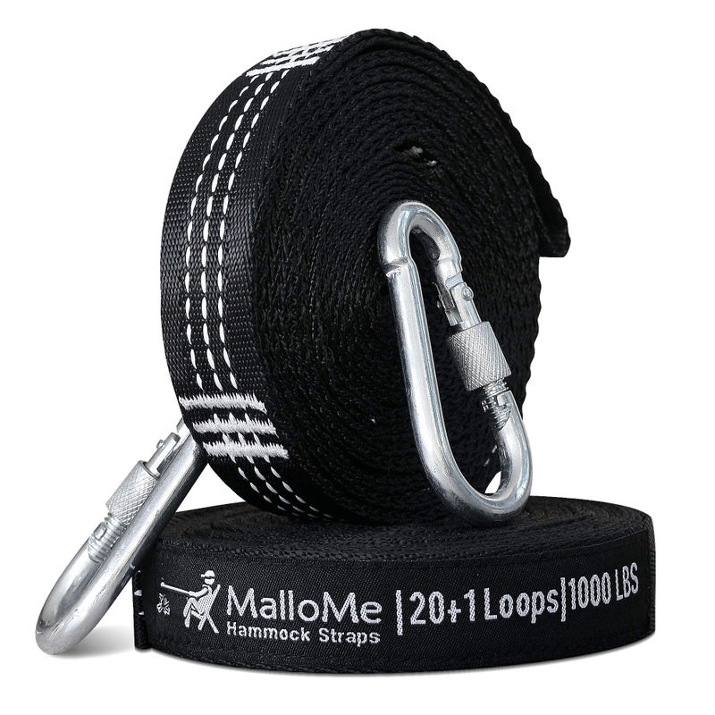 MalloMe XL Hammock Straps for Trees - Hammock Tree Straps Set 2000+ LBS Heavy Duty 40 Loops & 100% No Stretch Suspension System Kit - Camping Hammocks Accessories | 2 Carabiners | 12 Feet Black - Image 5