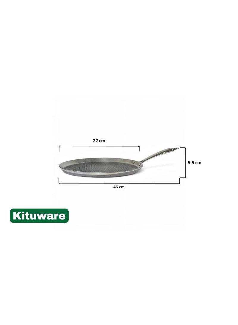كيتوير مقلاة دوسا/أوتابا ثلاثية الطبقات من الفولاذ المقاوم للصدأ غير لاصقة بتصميم خلية النحل، قطر 27 سم | مناسبة للطهي بالحث | مقبض بارد الملمس مثبت بمسامير | سمك 2.5 مم | مناسبة للملاعق المعدنية - Image 2