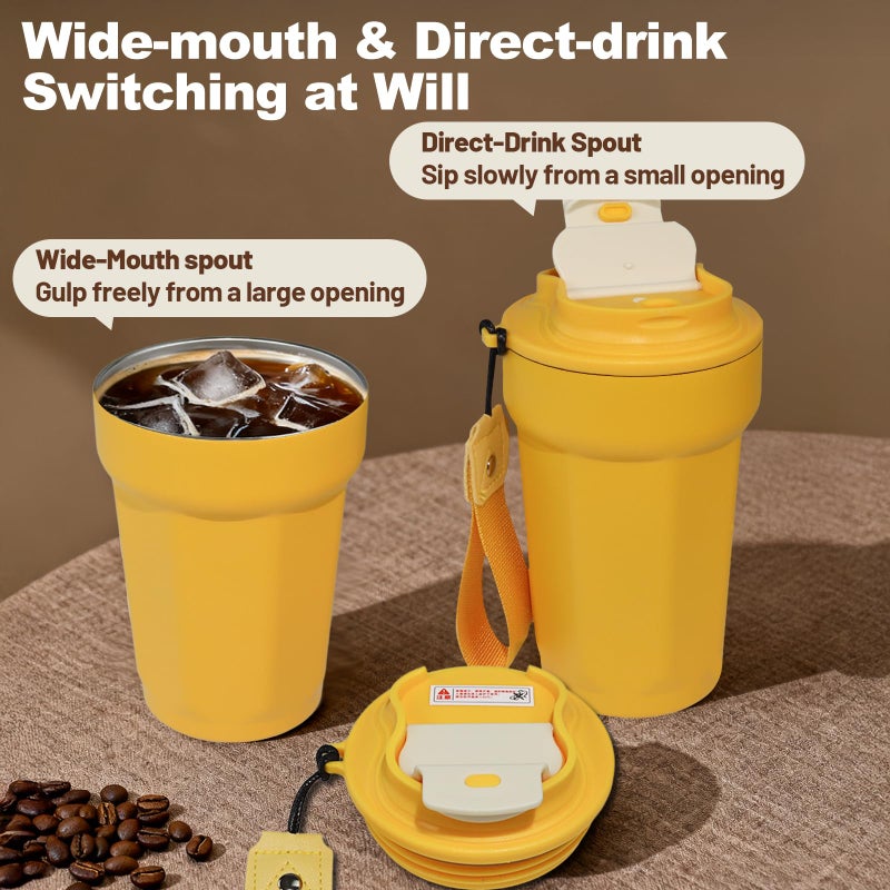 DITOSH Insulated Coffee Tumbler 15.2oz 450ml Travel Coffee Mug 316 Stainless Steel Direct Drink Opening Leakproof Lid Reusable Insulated Coffee Mug Hot and Cold Ideal Travel Mug for Coffee Lover - Image 4