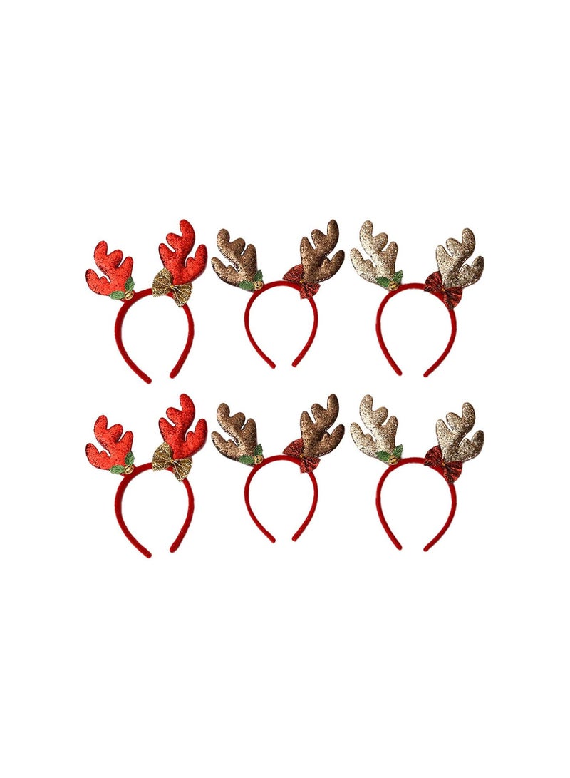 GGOOT 6 Pcs Christmas Headbands Glitter Reindeer Antlers Headband with Bow Elk Ear Hair Hoops Christmas Photo Booth Props for Christmas Cosplay Costume  - Image 1