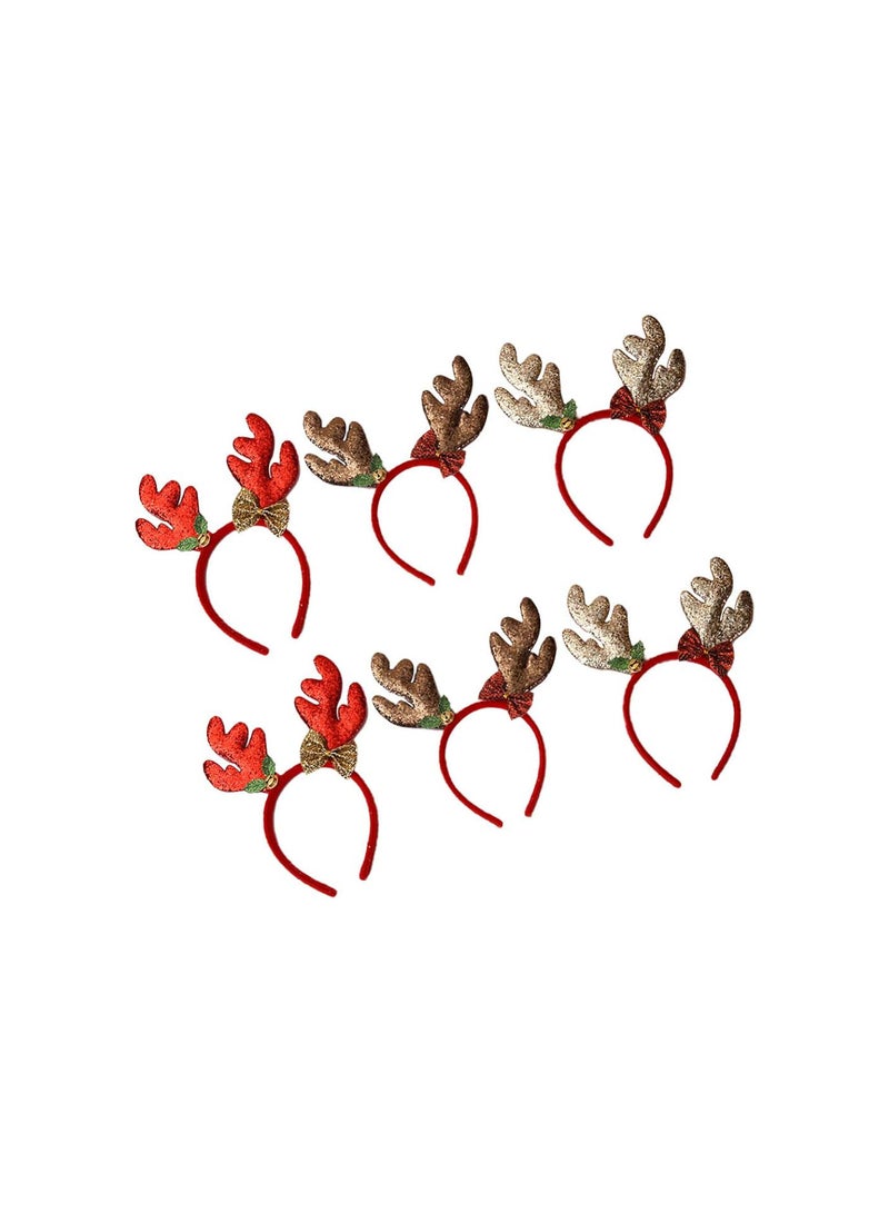 GGOOT 6 Pcs Christmas Headbands Glitter Reindeer Antlers Headband with Bow Elk Ear Hair Hoops Christmas Photo Booth Props for Christmas Cosplay Costume  - Image 5