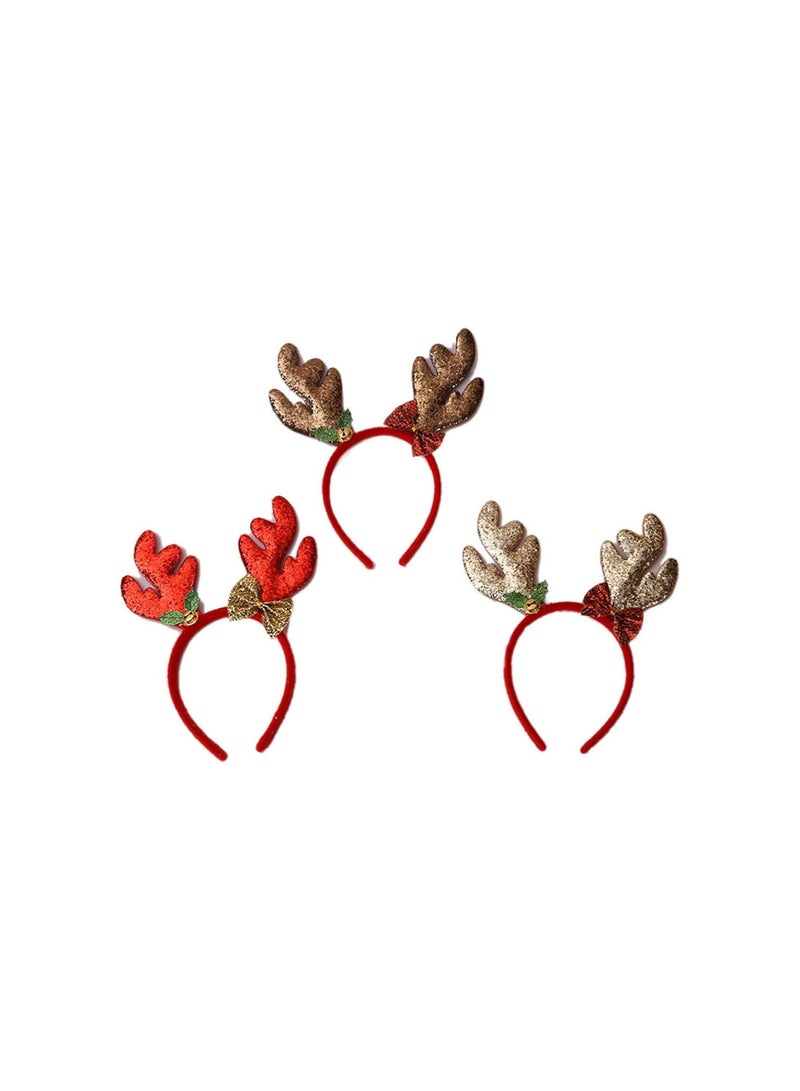 GGOOT 6 Pcs Christmas Headbands Glitter Reindeer Antlers Headband with Bow Elk Ear Hair Hoops Christmas Photo Booth Props for Christmas Cosplay Costume  - Image 2