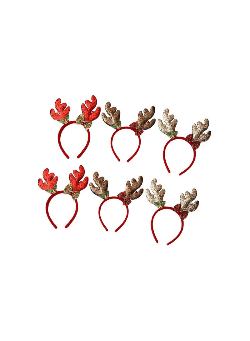 GGOOT 6 Pcs Christmas Headbands Glitter Reindeer Antlers Headband with Bow Elk Ear Hair Hoops Christmas Photo Booth Props for Christmas Cosplay Costume  - Image 3