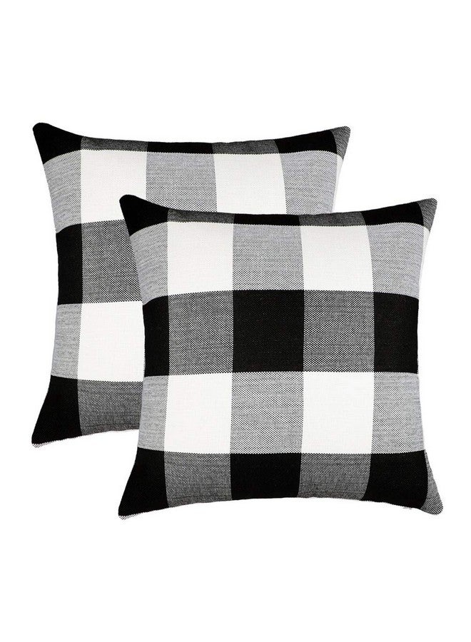 4TH Emotion Black and White Buffalo Check Plaids Throw Pillow Case Cushion Cover for Sofa 18 x 18 Inch, Pack of 2  - Image 1