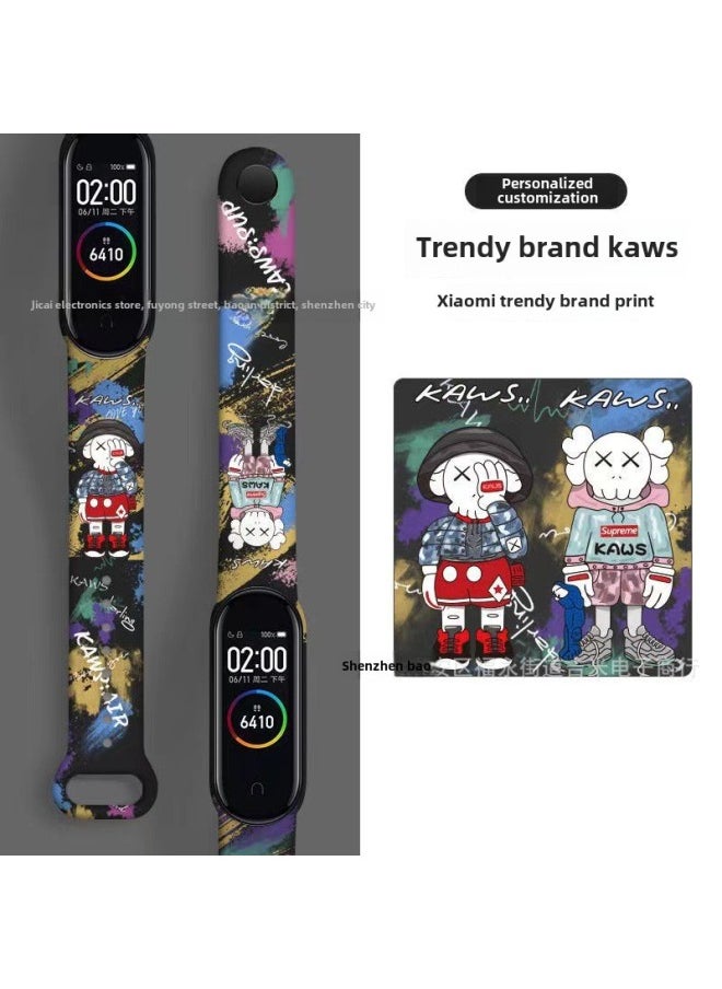 ماركة غير محددة - مناسبة لسوار المعصم Mi Band 8/9 Mi Band 4/5/6/7 Watchband Tide العلامة التجارية سلسلة الطباعة الكرتونية - اللون: قبعة صغيرة - المواصفات: متر 8/9 عالمي - Image 1