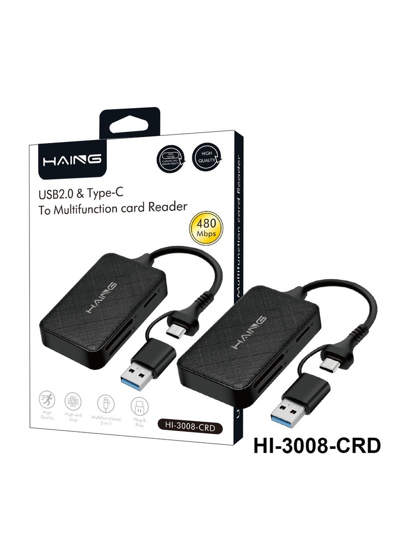 Haing USB 2.0 & Type -C To Multifunction Card Reader