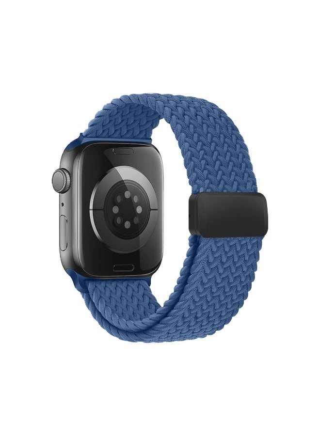 Magnetic Closure Braided Nylon Band for Apple Watch Series 10/11 46mm - Stretchable Elastic Wristband with Secure Magnetic Lock, Breathable Woven Strap for Sports and Daily Wear Cool Blue